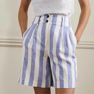 NWT‎ BODEN Linen Pleat Shorts Bluebell and Ivory Stripe 6 B22